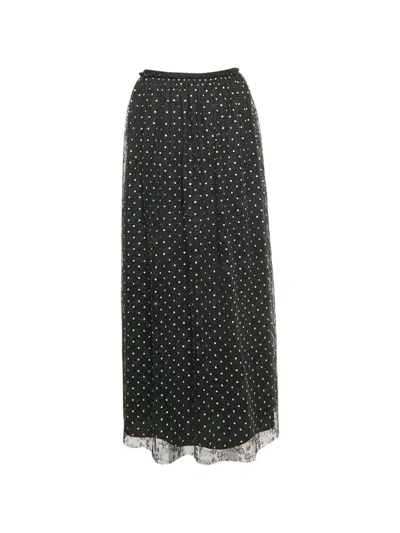 Pre-owned Red Valentino Vintage Polka-dot Pattern Tulle Midi Skirt In Black