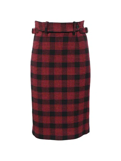 Pre-owned Red Valentino Vintage Prince Of Wales Plaid Pencil Skirt In Red