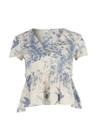 Pre-owned Red Valentino Vintage Printed V-neck Blouse In Neutral