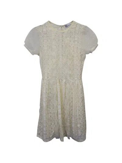 Pre-owned Red Valentino Vintage Puffed-sleeve Lace Dress In Neutral