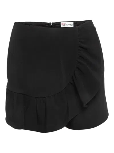 Pre-owned Red Valentino Vintage Ruffled Crepe Shorts In Black
