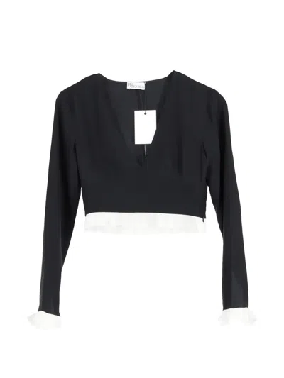 Pre-owned Red Valentino Vintage Ruffled-hem Cropped Top In Black