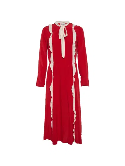 Pre-owned Red Valentino Vintage Ruffle-trim Midi Dress In Red