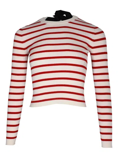Pre-owned Red Valentino Vintage Striped-pattern Ribbed T-shirt In White