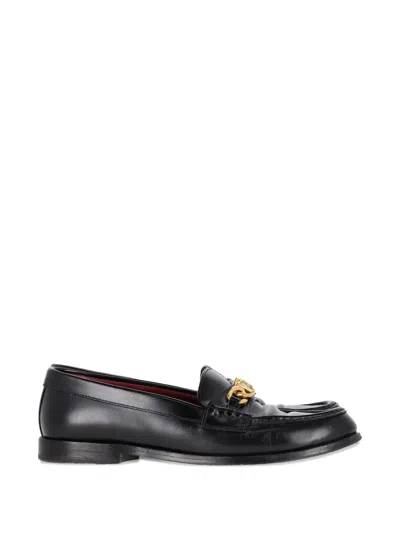 Pre-owned Red Valentino Vintage Vchain Calf Leather Loafers In Black