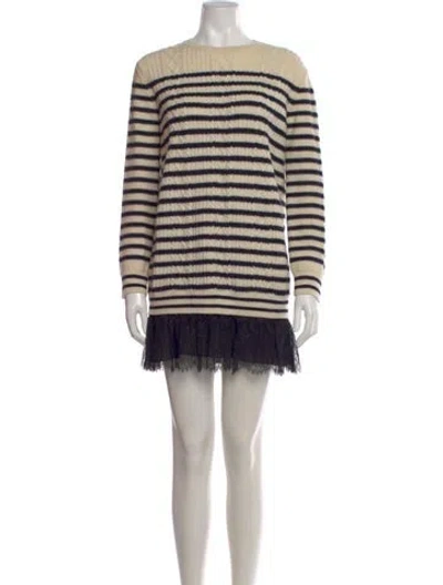 Pre-owned Red Valentino Virgin Wool Mini Dress In Neutral