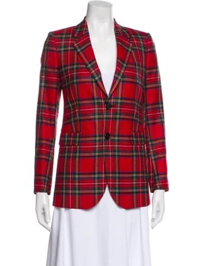 Pre-owned Red Valentino Virgin Wool Plaid Print Blazer W/ Tags In Red