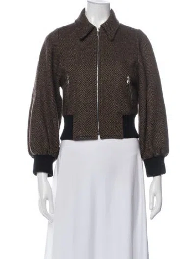 Pre-owned Red Valentino Virgin Wool Striped Bomber Jacket In Brown