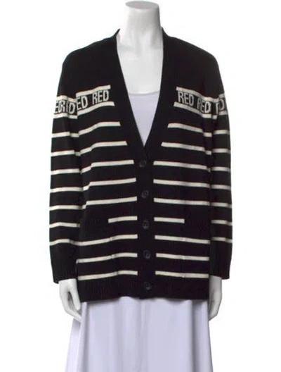 Pre-owned Red Valentino Virgin Wool Striped Sweater In Black