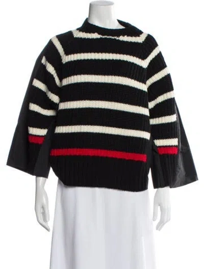Pre-owned Red Valentino Virgin Wool Striped Sweatshirt In Black