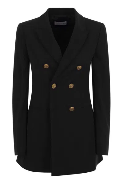 Red Valentino Viscose And Wool Double-breasted Jacket In Black
