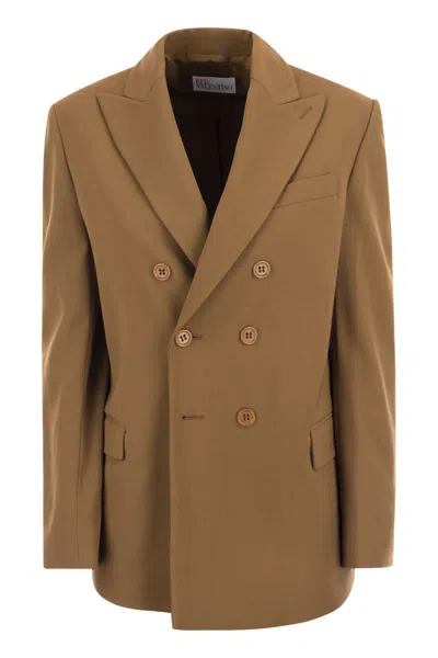 Red Valentino Stretch Viscose Double Breasted Blazer In Tobacco