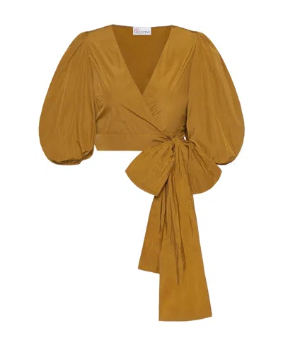 Red Valentino V-neck Bow Blouse In Brown