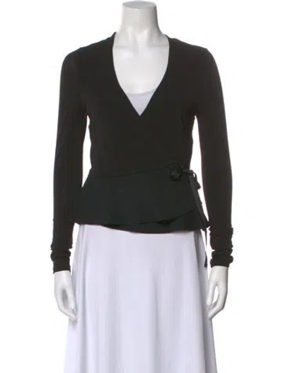 Pre-owned Red Valentino V-neck Long Sleeve Blouse In Black