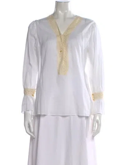 Pre-owned Red Valentino V-neck Long Sleeve Blouse In Neutral