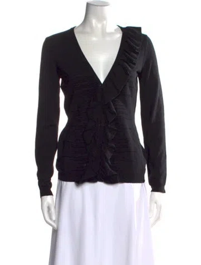 Pre-owned Red Valentino V-neck Long Sleeve Button-up Top In Black