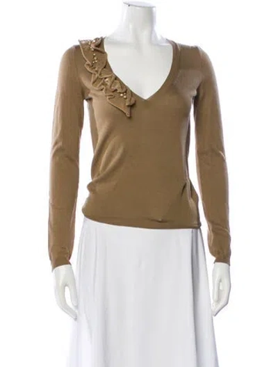 Pre-owned Red Valentino V-neck Long Sleeve Top In Brown