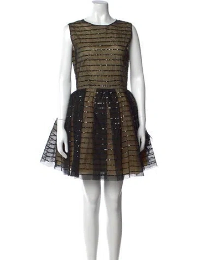 Pre-owned Red Valentino V-neck Mini Dress In Black/neutrals
