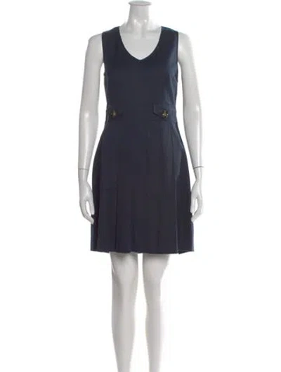 Pre-owned Red Valentino V-neck Mini Dress In Blue