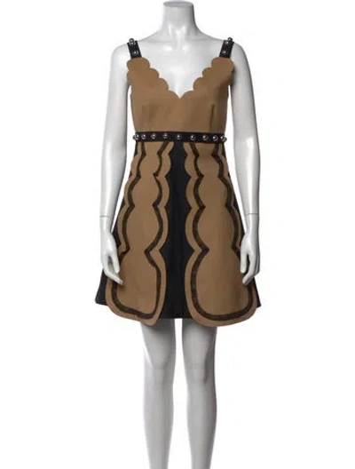Pre-owned Red Valentino V-neck Mini Dress W/ Tags In Neutrals