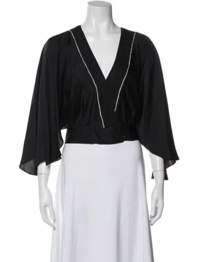 Pre-owned Red Valentino V-neck Short Sleeve Blouse In Black