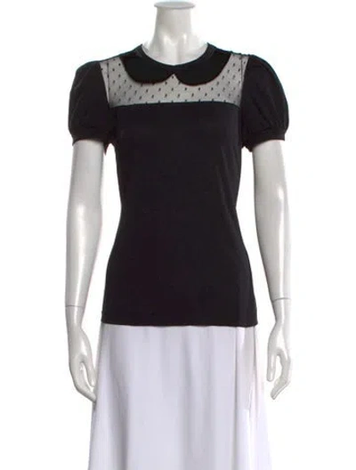 Pre-owned Red Valentino V-neck Short Sleeve Top In Black