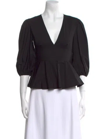 Pre-owned Red Valentino V-neck Three-quarter Sleeve Blouse In Black