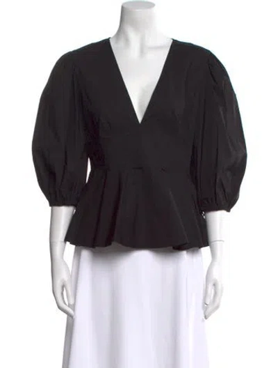 Pre-owned Red Valentino V-neck Three-quarter Sleeve Blouse W/ Tags In Black