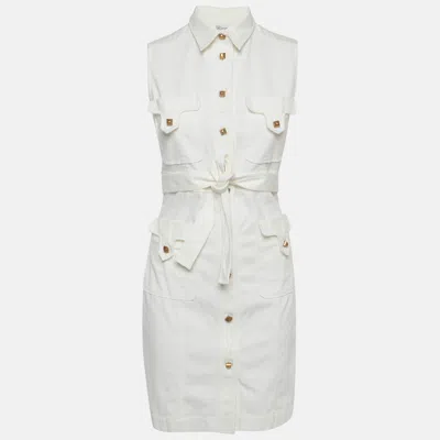 Pre-owned Red Valentino White Canvas Button Up Sleeveless Dress S