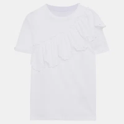 Pre-owned Red Valentino White Cotton & Mesh Ruffled Top M