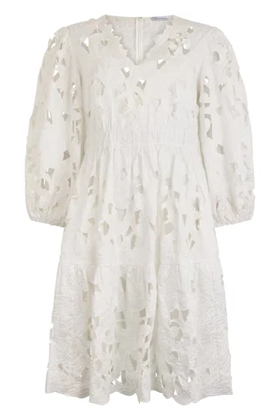 Red Valentino White Dress With Three-quarter Sleeves Elegant.