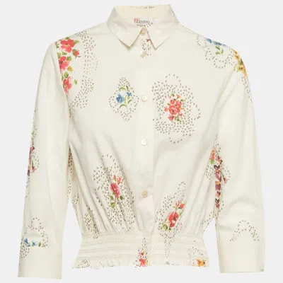 Pre-owned Red Valentino White Floral Print Cotton Button Down Shirt S
