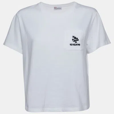 Pre-owned Red Valentino White Logo Embroidered Jersey Crewneck T-shirt M