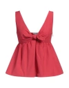 Red Valentino Woman Top Red Size 8 Cotton, Polyester In Red