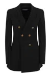 RED VALENTINO WOMEN'S DOUBLE-BREASTED JACKET IN BLACK VISCOSE-WOOL GABARDINE FOR FW23