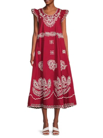 Red Valentino Women's Eyelet Tent Dress In Cherry