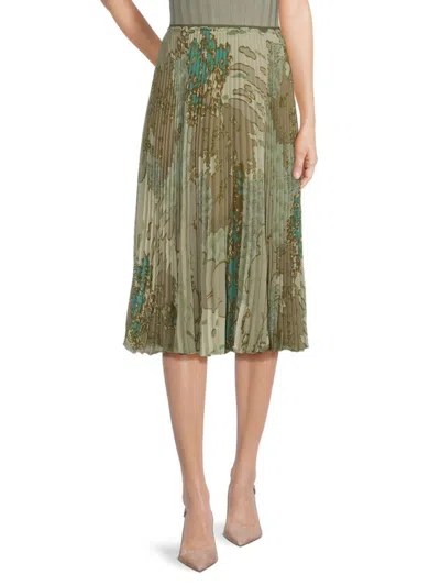Red Valentino Women's Floral Accordion Pleat Midi Skirt In Green