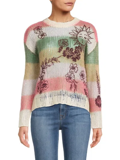 Red Valentino Women's Floral Stripe Mohair Blend Sweater In Multi