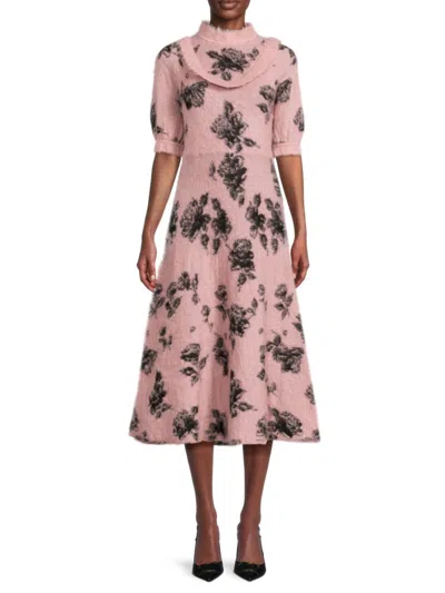 Red Valentino Women's Floral Sweater A Line Dress In Rose Nero