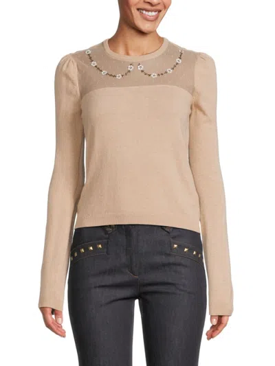 Red Valentino Women's Floral Wool Blend Crewneck Sweater In Nude
