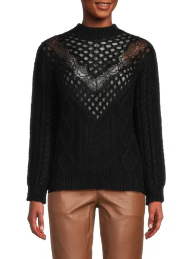 Red Valentino Women's Mohair Blend Lace Sweater In Nero