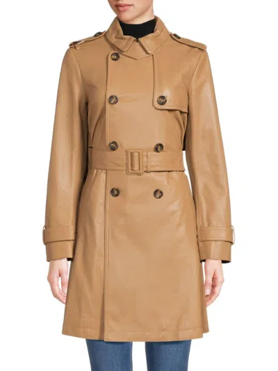 Red Valentino Women's Spread Collar Leather Overcoat In Camel