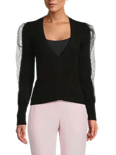 Red Valentino Women's Swiss Dot Puff Sleeve Cardigan In Black