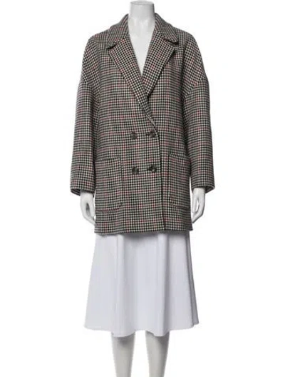 Pre-owned Red Valentino Wool Plaid Print Coat In Black