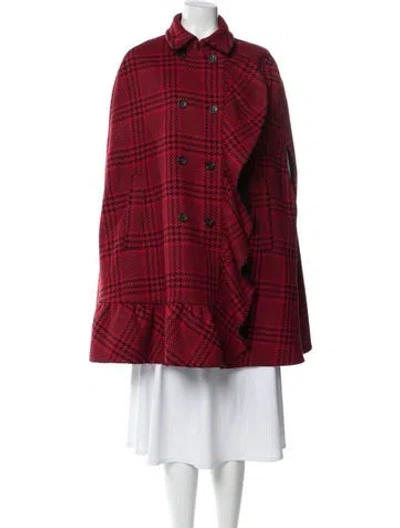 Pre-owned Red Valentino Wool Plaid Print Coat In Red
