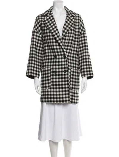 Pre-owned Red Valentino Wool Plaid Print Peacoat In Black