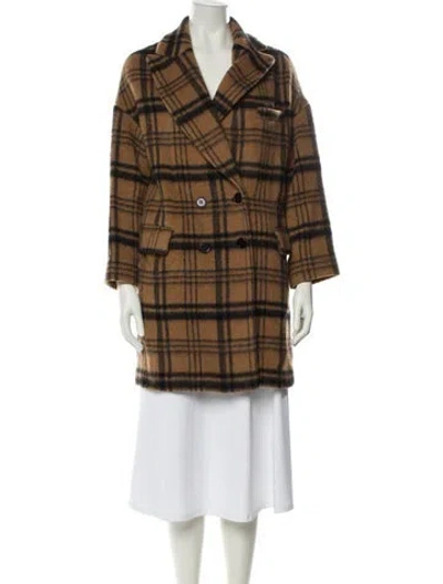 Pre-owned Red Valentino Wool Plaid Print Peacoat In Brown