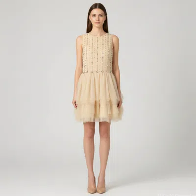 Pre-owned Red Valentino Yellow Chiffon And Mesh Flared Mini Skirt L