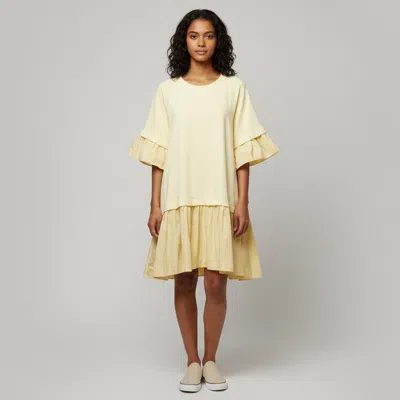 Pre-owned Red Valentino Yellow Jersey And Synthetic Asymmetric Midi Dress L
