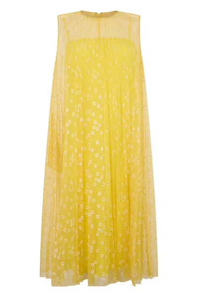 Red Valentino Yellow Midi Dress Without Sleeves With Floral Pattern.